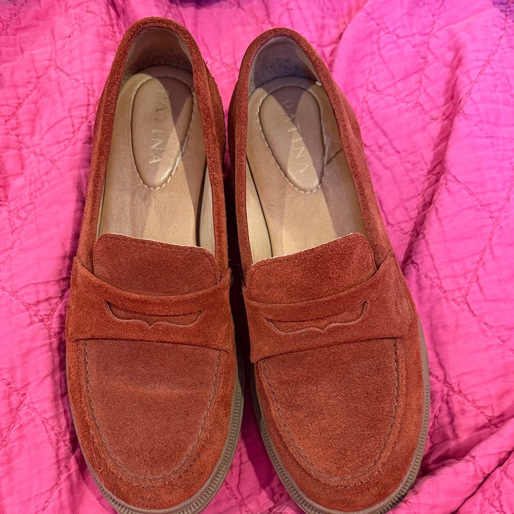Patina/Portland leather loafers. Women's Suede Loafers - Rust